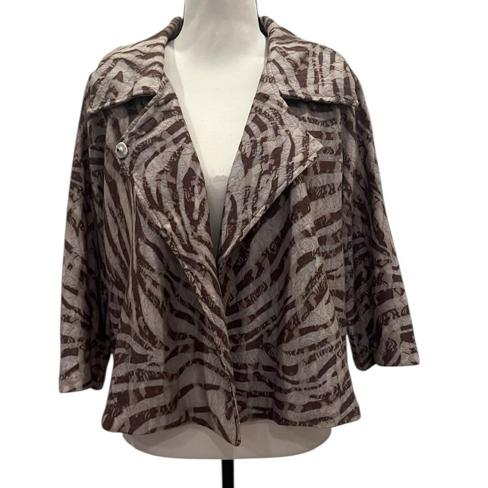 Chico's Zebra Lace Cardigan Jacket Brown Tan Lightweight Size 1 Medium NWT New - Picture 1 of 14